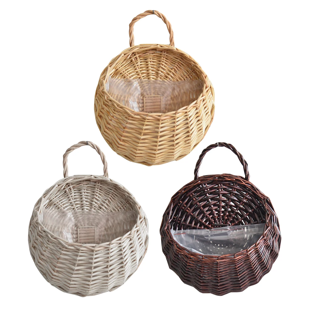 Wall Mount Rattan Basket Wicker Flower Pot Hanging Woven Rattan Vase Baskets Cachepot For Flowers Garden Balcony Home Decor