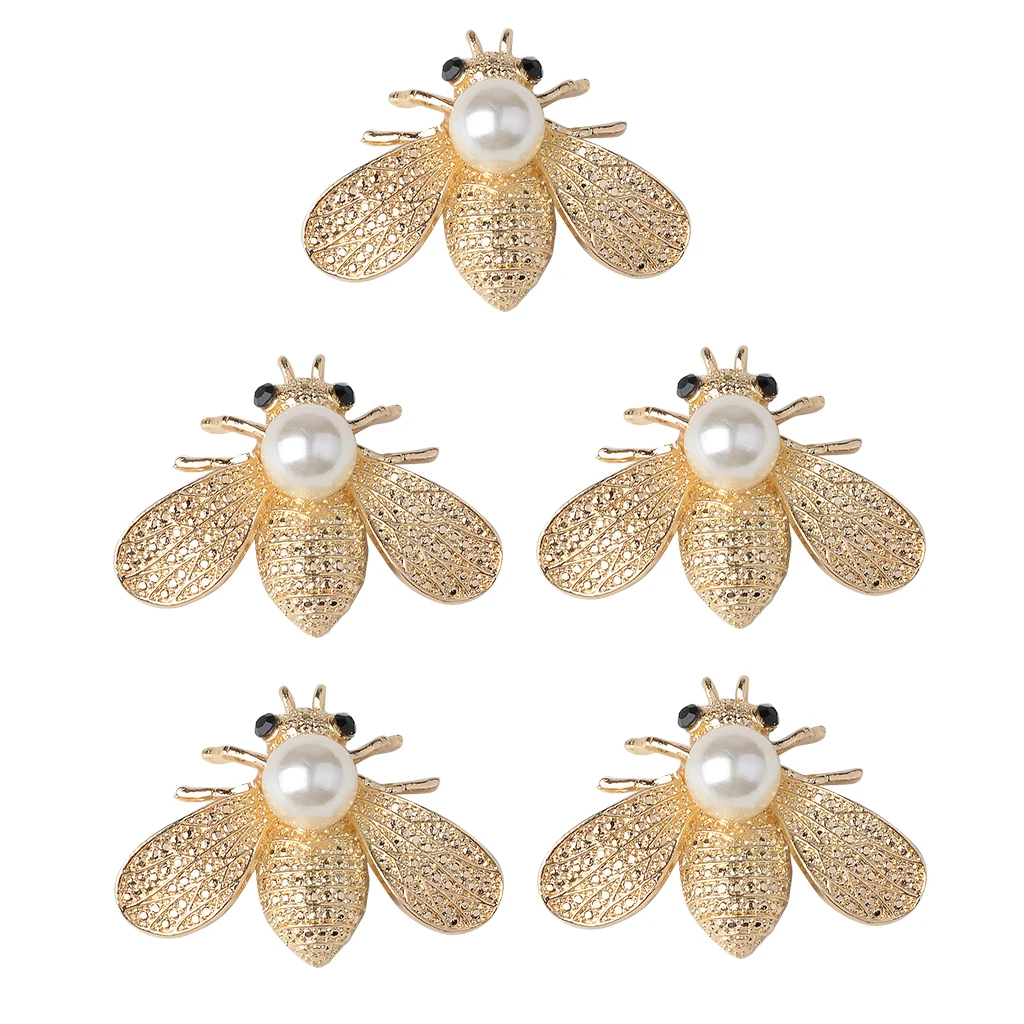 5 Pieces Bee Shape Artificial Crystal Buttons Sew on Flatback Rhinestones