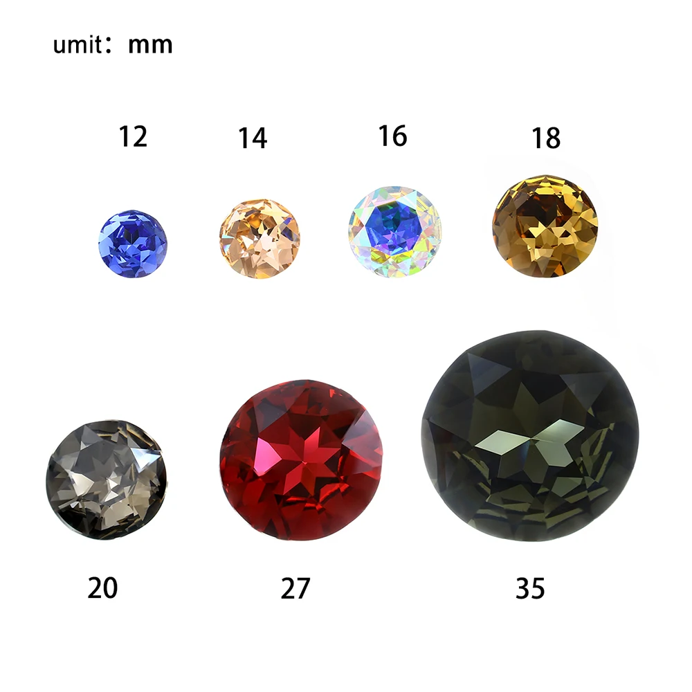 12mm 14mm Crystal Fancy Stone 3D Glitter Pointed Back Round K9 Glass Beads DIY Craft Rhinestones For Jewelry Making Clothes 3001