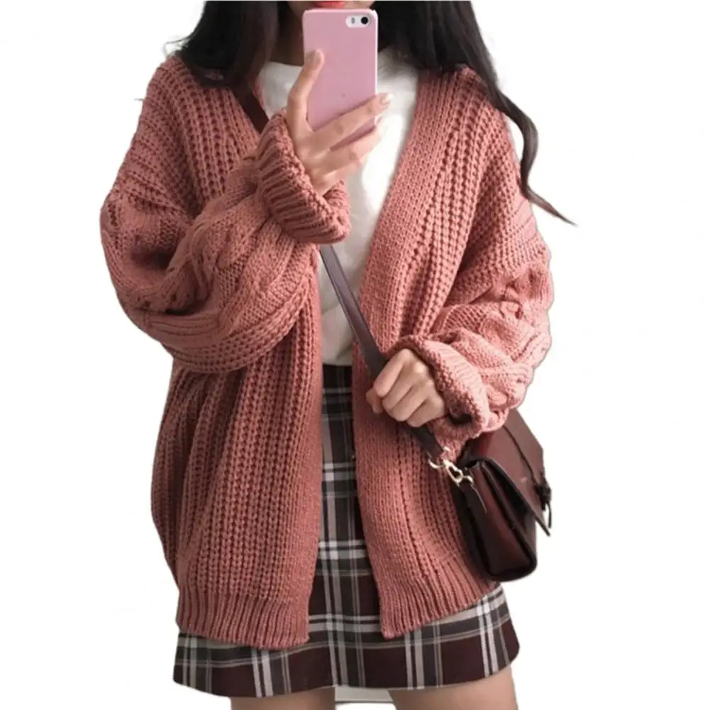 Oversized Knit Sweater Autumn Winter Women Long Sleeve Twisted Knitted Coat Open Front Sweater Cardigan