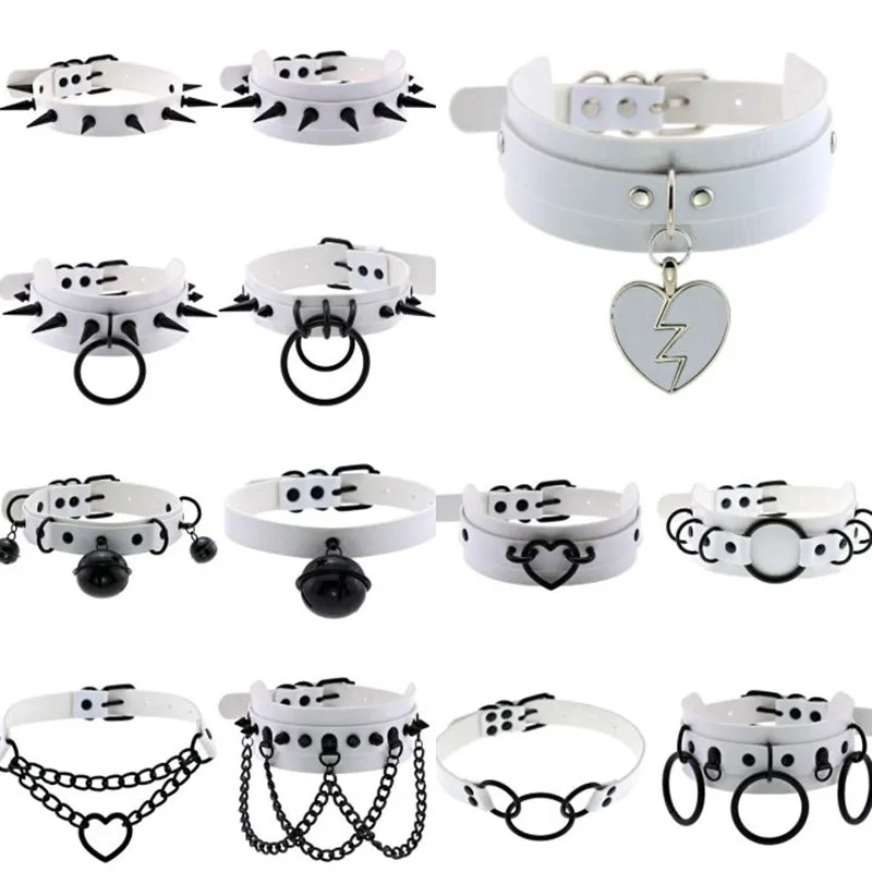 

New Y2K Girls Women Sexy Gothic Harajuku Chocker Necklaces Punk Heart Round Rivets White Goth Choker Necklace Holloween Jewelry