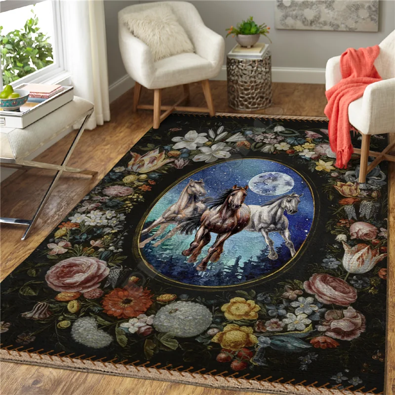 

Противоскользящий ковер Love Horse в стиле ретро с 3D принтом, домашний декор, нескользящий ковер для гостиной, спальни, 07