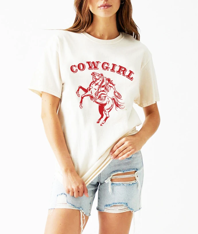 

CowGirl Plus Size Tshirt Women Summer Vintage Print Lady Casual T-Shirt Tops Harajuku Streetwear Short Sleeve O-Neck Tees Tshirt