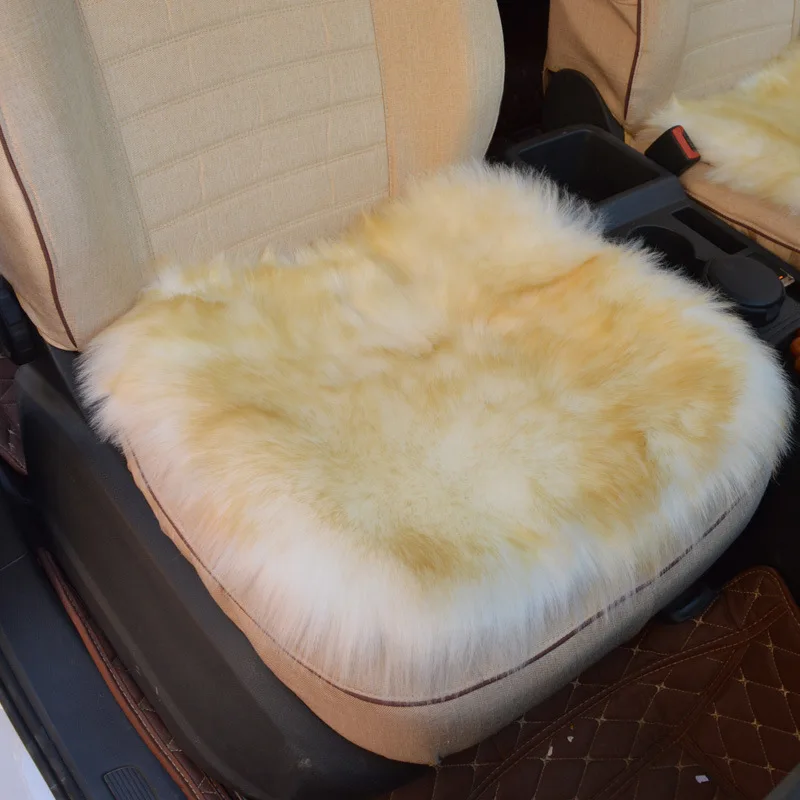 45*45cm Luxurious Natural Fur Authentic Soft Fluffy Wool Sheepskin Car Seat Cover for Automobile Interior Accessory Seat Cushion
