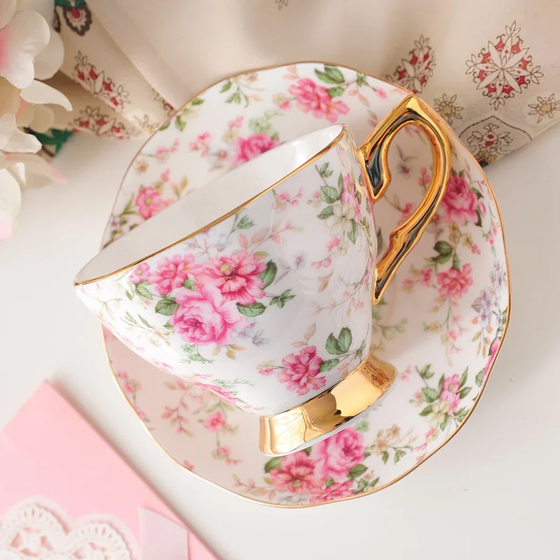 Bone china coffee cup and plate set European style small luxury high-end household ceramic ins British afternoon tea cup set