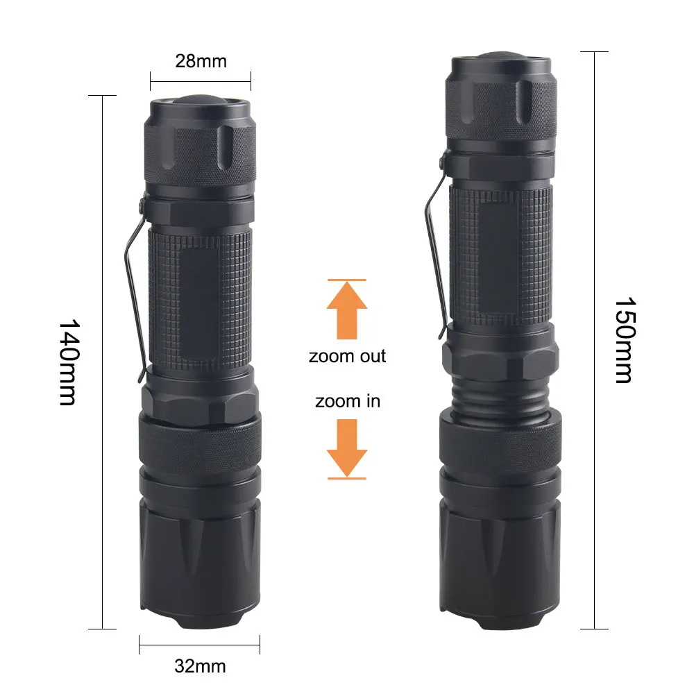 4 in 1 Outdoor Zoomable Hunting Flashlight 5 Modes Multi-color waterproof tactical light Torch with glow stick+18650+Charger