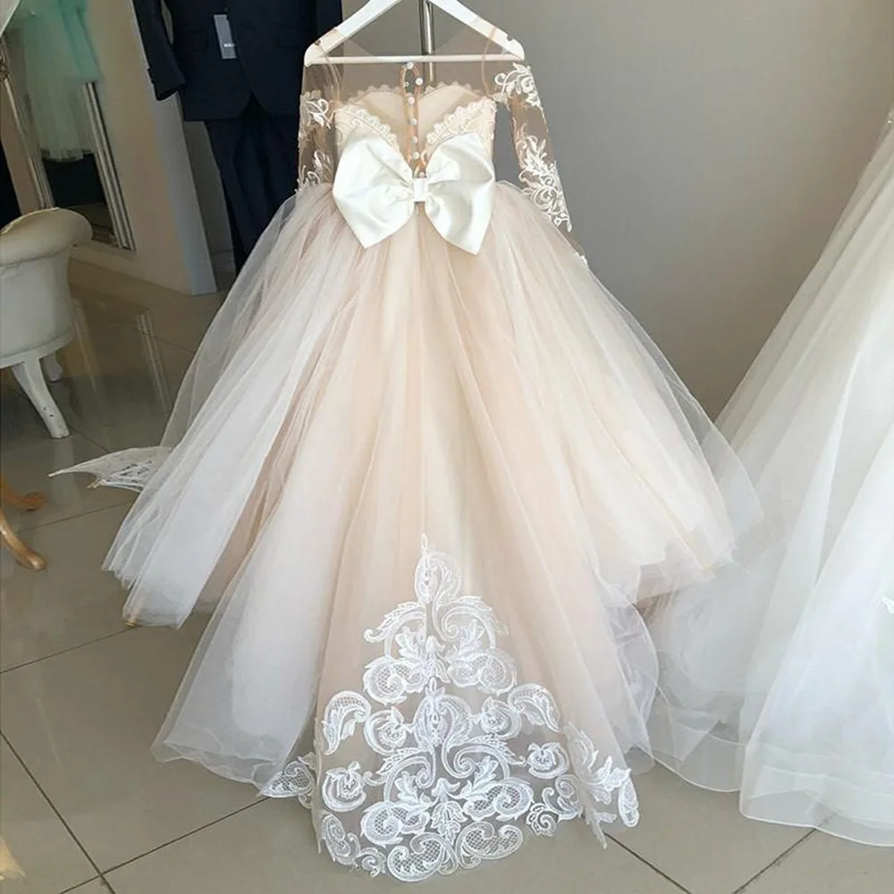 Vestidos de flores de sirena blanca para niñas, vestidos para bodas, con Apliques de encaje finos, vestido de desfile para niñas, vestidos para niños de primera comunión