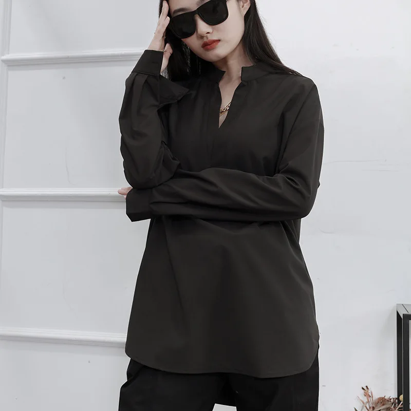 

Ladies Long-Sleeve Shirt Pullover Spring And Autumn New Stand-Up Collar Casual Versatile Loose Large Long-Sleeve Shirt