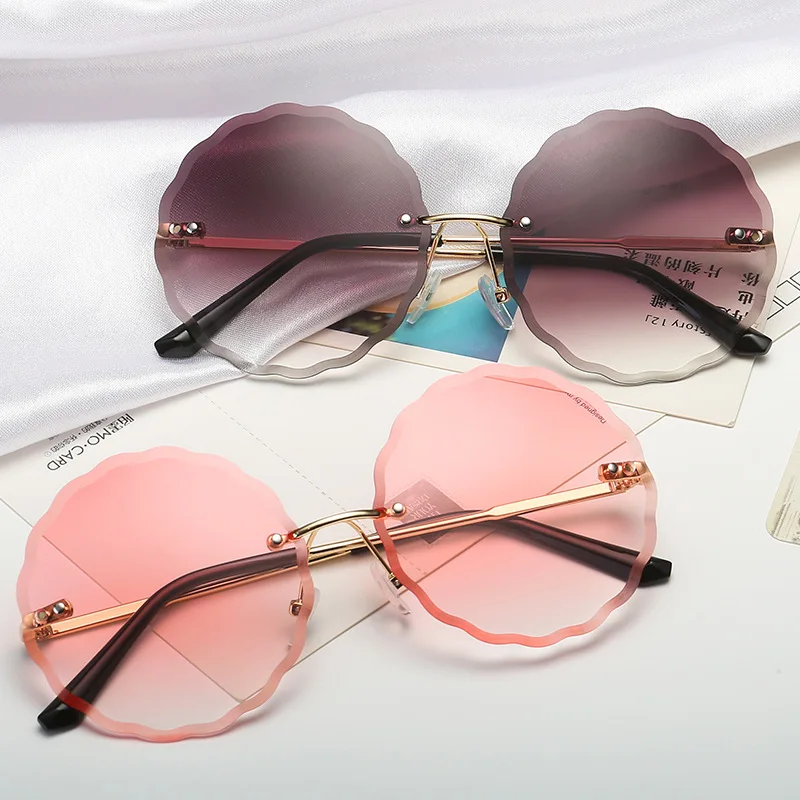 Vintage Round Sunglasses Women Fashion Rimless Glasses Retro Pink Sun Glasses UV400 Shades Oculos