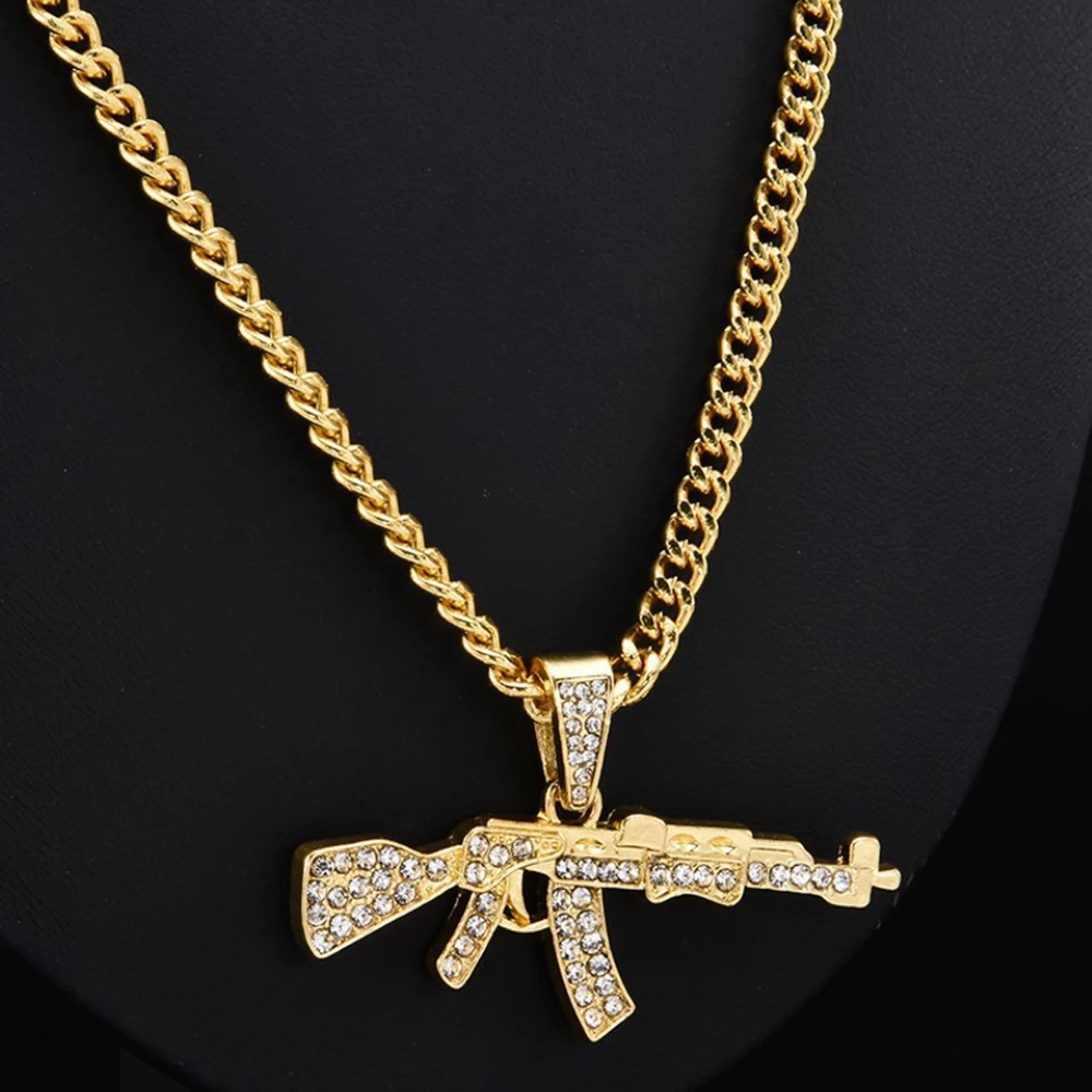 Fashion Gun Pendant Crystal  Necklaces Choker For Men 2023 Rhinestone Chain Necklace Women Punk Hip Hop Jewelry Gift