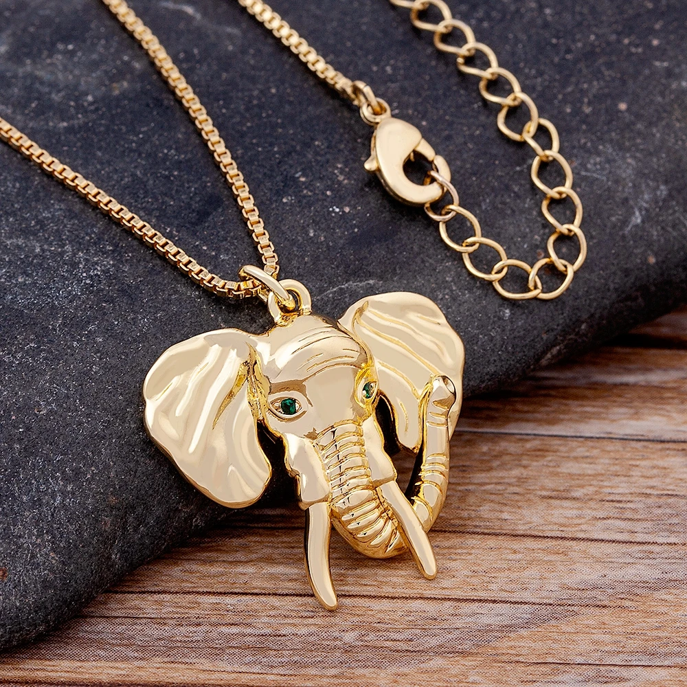 New Fashion Good Luck Cute Elephant Pendant Crystal Stone Animal Pendant Statement Personality Necklaces for Women Party Jewelry