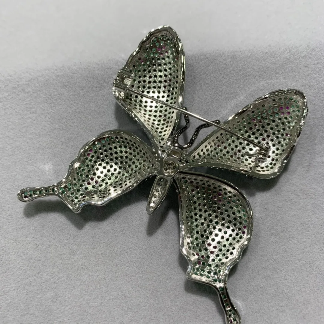 big butterfly brooch pins blue green rose red color copper with cubic zircon fashion women jewelry free shipping large insect