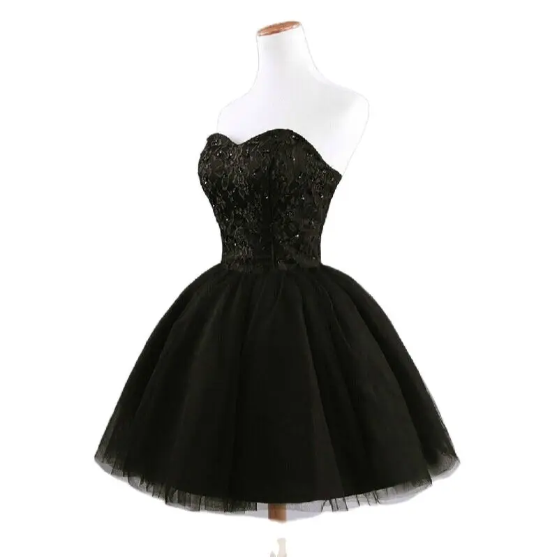 Reject Return Sweet Memory Short Black Prom Dresses Sweetheart Mesh Tulle Wedding Party Dress Women Veatido Lace Up Ball Gown