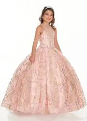 Rose Gold Sequined Lace Flowers Girls Pageant Dress Fluffy Skirt Tulle Kids Customized Prom Gowns Beads Ball Gowns