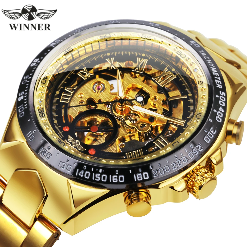 Best Selling Top Brand Luxury WINNER Watch Official Vintage Fashion Mens Mechanical Watches Metal Strap Vintage Retro Wristwatch