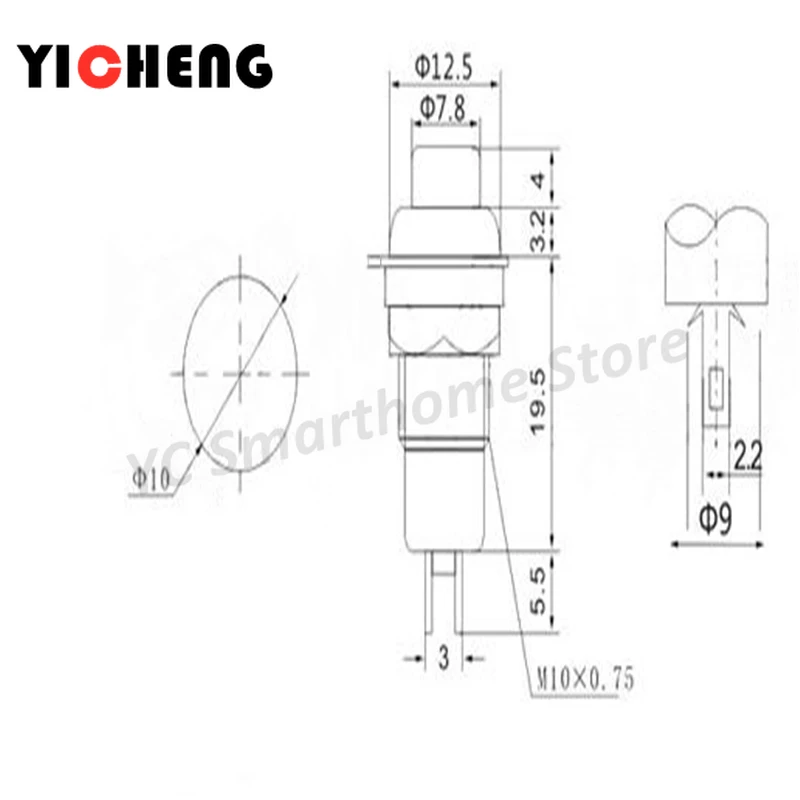 6pcs DS-211 DS-213 Push Button Switch 10mm Momentary / Self Locking Round Button Switch DS211 DS213  miniature