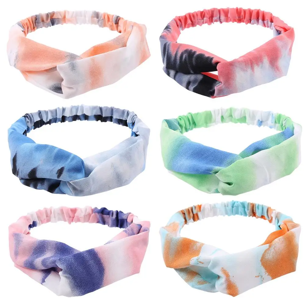 Colorful Tie Dye Women Knotted Floral Headbands Hairbands Soft Rainbow Knot Bow Headwear Turban For Ladies Girls Drop shipping