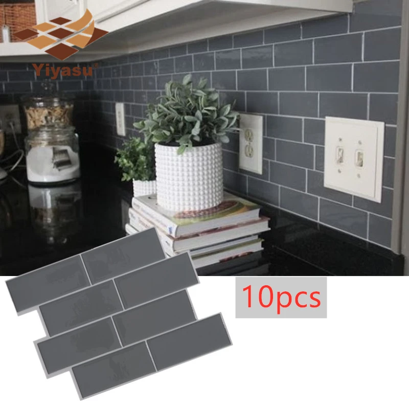 10pcs-Subway Tiles Peel And Stick Backsplash Removable Self Adhesive Wall Sticker Vinyl Bathroom Kitchen Home Decor DIY