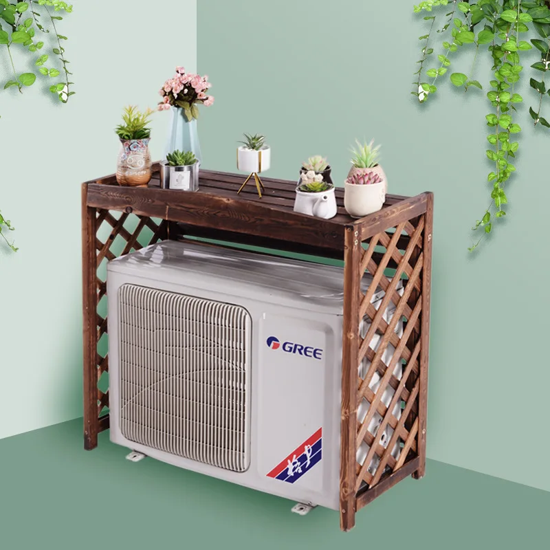 Outdoor Host Shading Protective Cover Balcony Louver Grille Anticorrosive Wooden Frame Air Conditioner Flower St