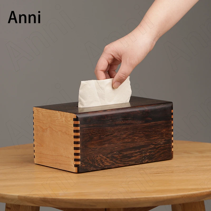 Creative Handmade Wooden Tissue Box Holder Chinese Black Rosewood Maple Wood Stitching Paper Towel Organization Home Decoration