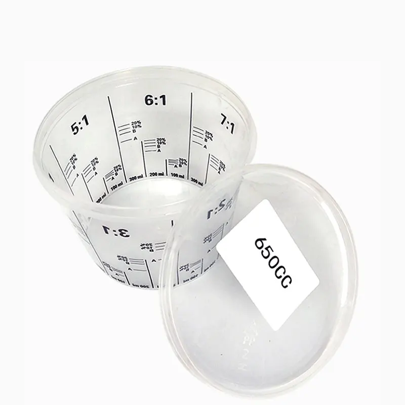 Bicchieri di miscelazione per vernice in plastica trasparente graduata monouso da 5 pezzi rapporti di miscelazione calibrati misurini per strumenti in resina di vernice