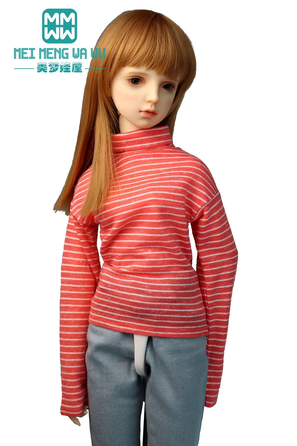 60CM BJD Doll Clothes 1/3 SD Toys Ball Jointed Doll Fashion Striped Turtleneck Jeans