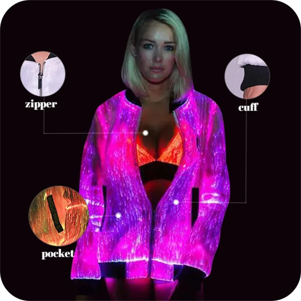 Lumisonata 7 Color Lights Dance Costumes Women Men Unisex Jacket Luminous Fiber Optic Zip Jakets Formal Blazer Suit Design