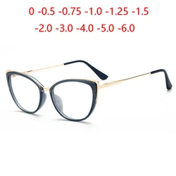 Anti-blue Light Cat Eye Prescription Spectacle Women Myopia Lens Photochromic Glasses Diopter 0 -0.5 -0.75 -1.0 -2.0 To -6.0