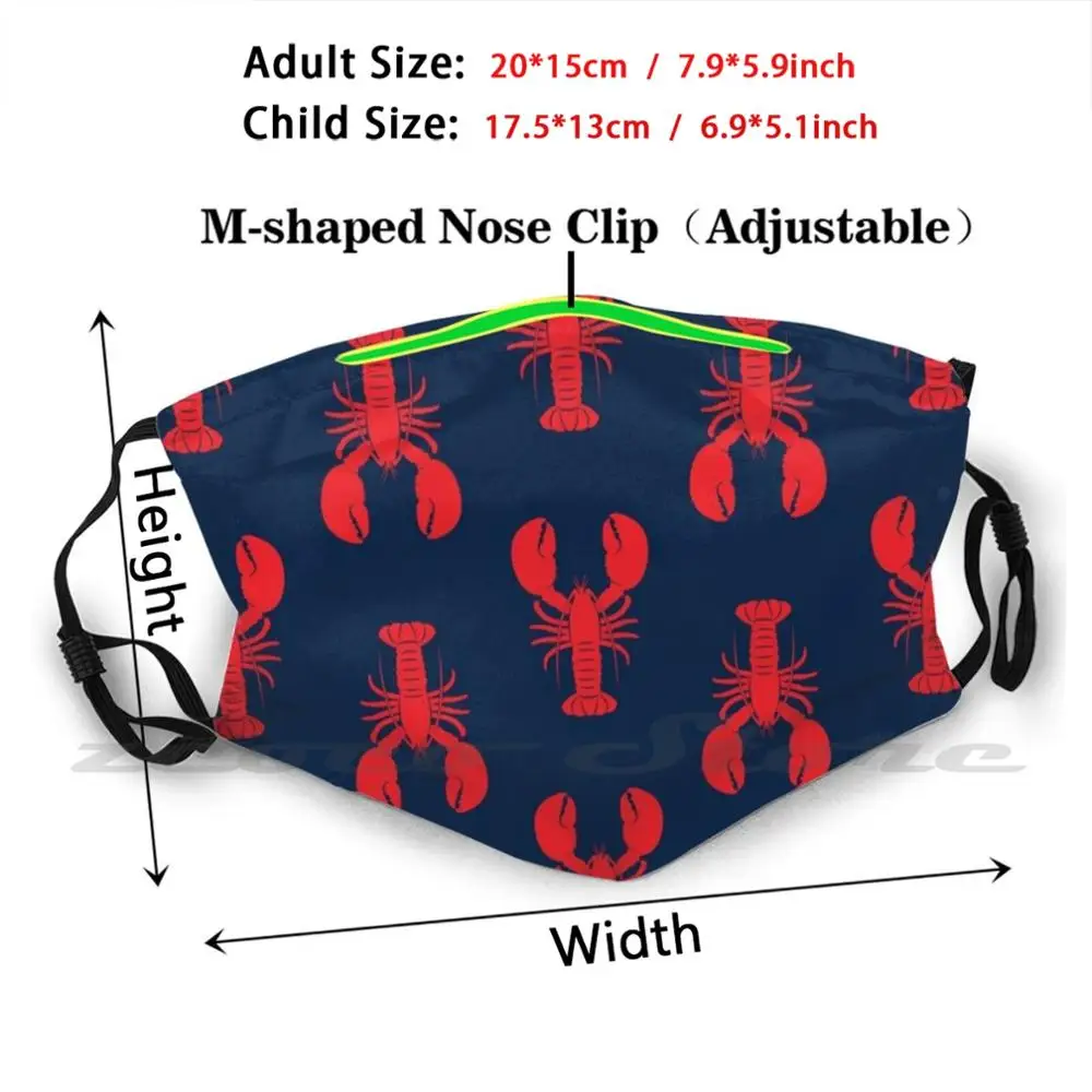 Kreeften-Rood Op Navy Wasbare Trending Aangepaste Pm2.5 Filter Masker Kreeft Rode Kreeft Kreeften Maine Sea Life