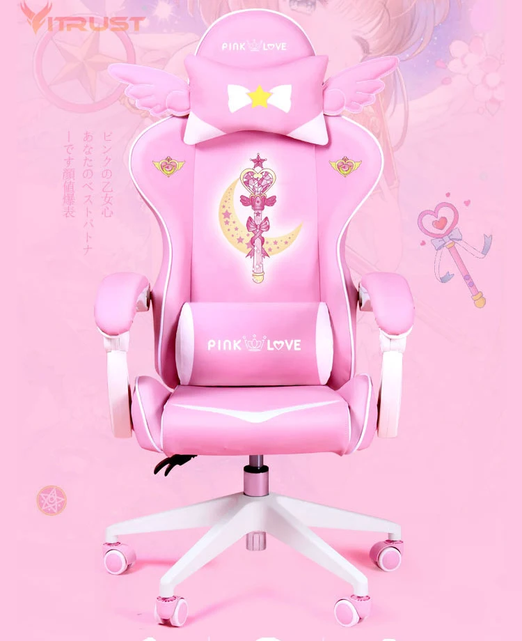 Pink Girl Gaming Chair Magic Comfortable Anchor Live Chair Gaming Chair Cute Pink Gaming Chair