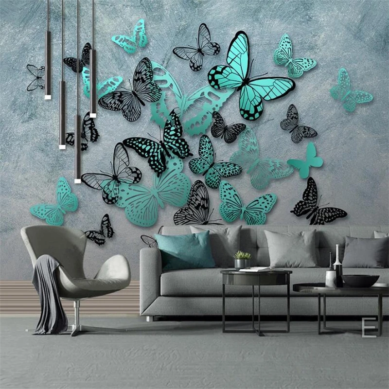 

wellyu Custom wallpaper hand-painted 3D three-dimensional butterfly nostalgic background wall living room hotel mural фотообои