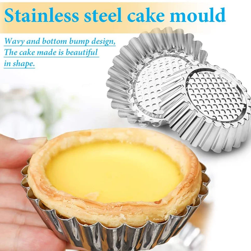 5/10Pcs Nonstick Ripple Egg Tart Mold Flower Shape Reusable Stainless Steel Cupcake Muffin Cake Mold Baking Cup Tartlets Pan