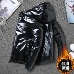 Autumn Winter Thicken Loose Casual Fashion Trend Versatile Hoodie Shiny Warm Men's Cotton-Padded Jacket Clothes Large Size 10XL