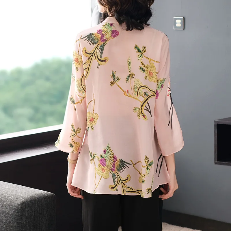 Real Silk Shirts Womens Tops and Blouses Long Sleeve Blouse Spring Autumn Korean Fashion Clothing Women Blusas P7562 YY2621