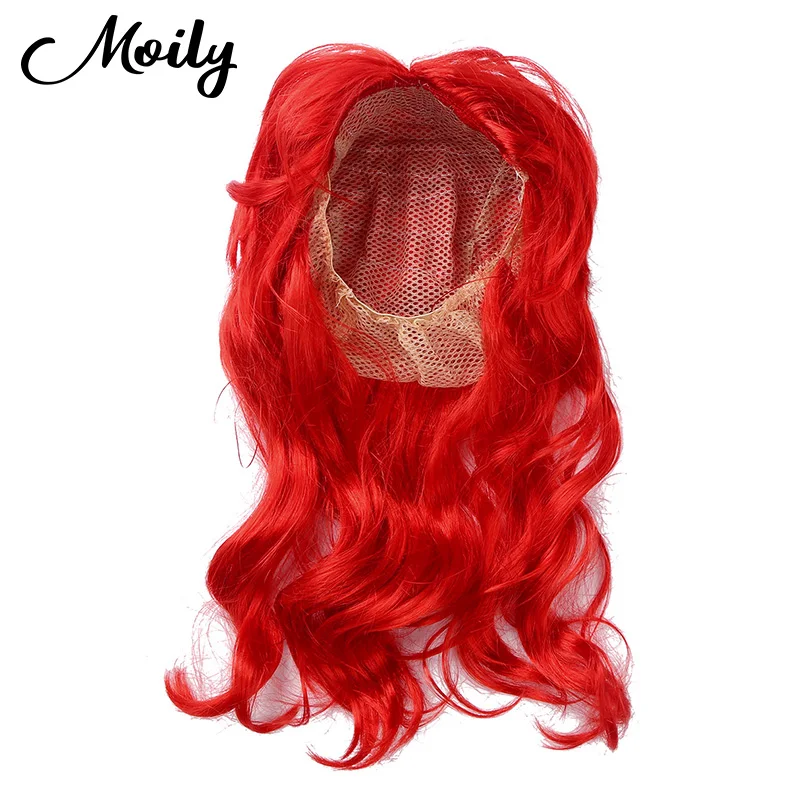 Perruque sirène de princesse rouge pour filles, cheveux synthétiques, bonnet en filet élastique, accessoires de Costume, Cosplay, fête d'halloween