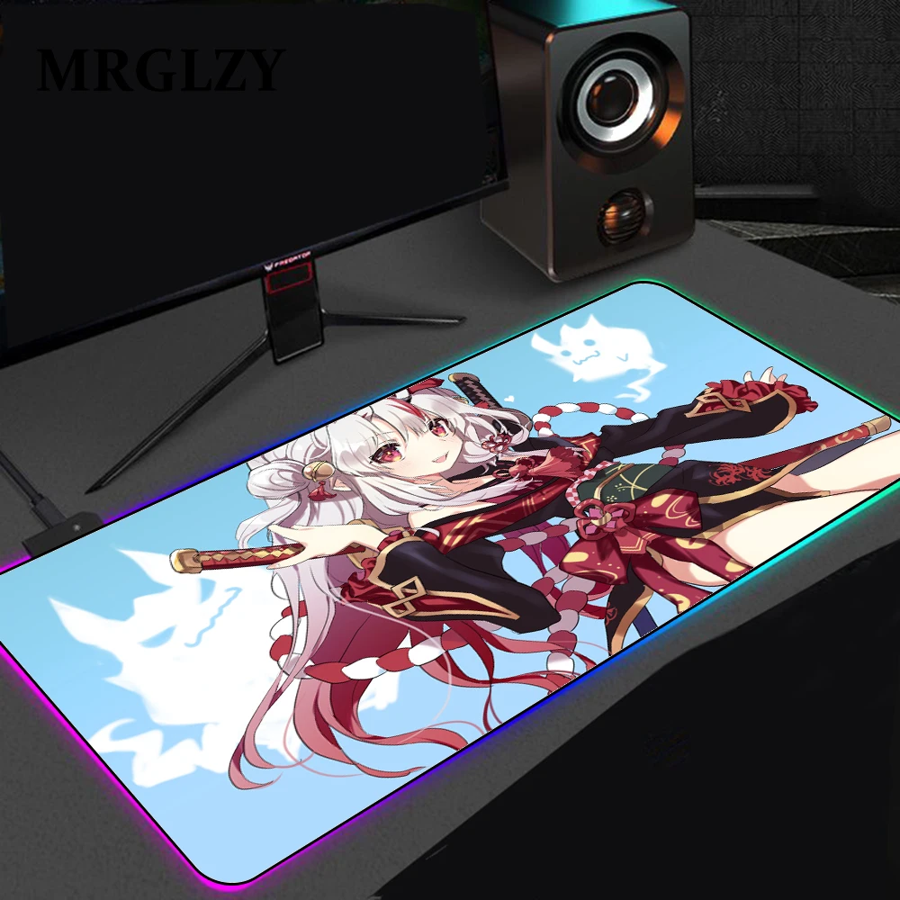 Hololive Nakiri Ayame LED Light Gaming Mouse Pad RGB Large Keyboard Non-Slip Rubber Computer Carpet Desk Mat PC Game Mouse Pad