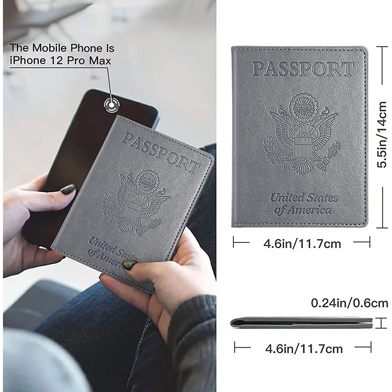 US Passport Cover Personalised PU Leather Women USA American Passport Holder Case Men Travel Document Case