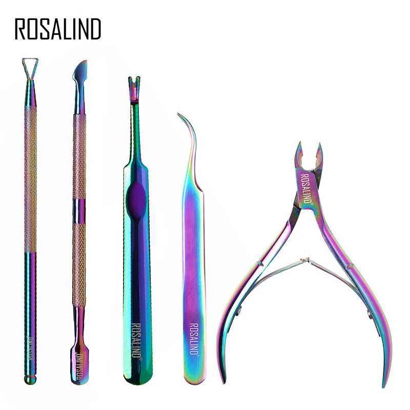 Rosalind Kit di strumenti per Manicure professionale in acciaio inossidabile strumento di rimozione dello smalto per unghie in Gel acrilico colorato a forbice per pelle morta