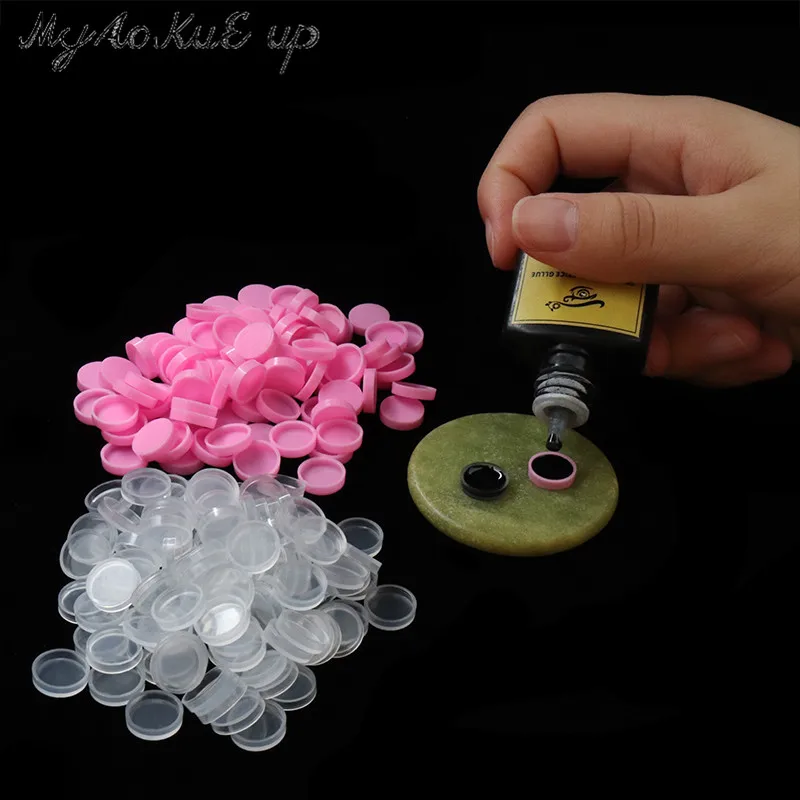 100 Teile/los Wimpern Kleber Halter Pfropfen Wimpern Schnell Individuelle Blüte Tasse Ring Augen Make-Up Verlängerung Klebstoff Ständer Werkzeuge – Detail 6