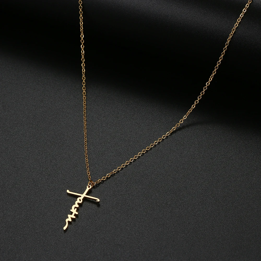 Stainless Steel Necklaces Christian Cross Pendant Chain Jesus Choker Fashion Charm Religous Necklace For Women Jewelry Gifts 1PC