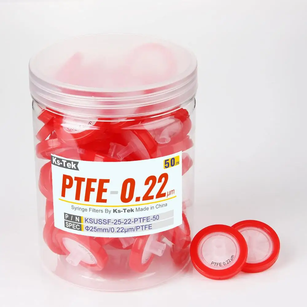 Ks-Tek 소수성 주사기 필터, PTFE 멤브레인, 직경 25mm, 50 개, 0.22μm