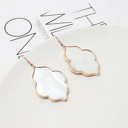 ZWPON Fashion Morocco Zinc Alloy Abalone Shell Wood Snakeskin Earrings Simple Geometric I Abalone Earrings for Woman Jewelry