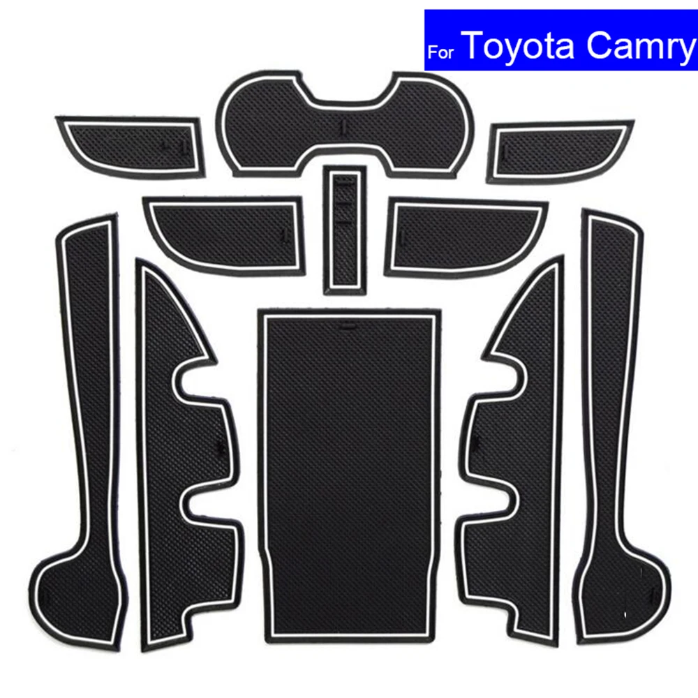 11Pcs Non-slip Car Door Gate Slot Mats Carpets Position Cup Holder Pads For Toyota Camry 2012 2013 2014 2015 2016 7 Generation