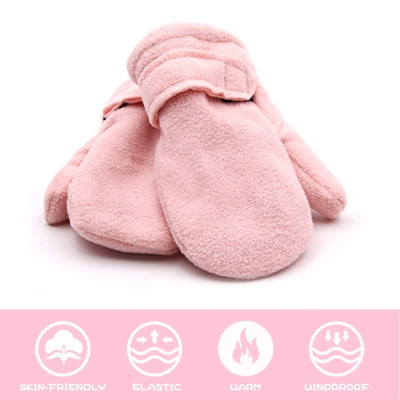 Toddler Infant Winter Mittens Lined with Fleece Easy-on Baby Boy Girls Warm Thick Children Windproof Gloves Outdoor Hand Warmers