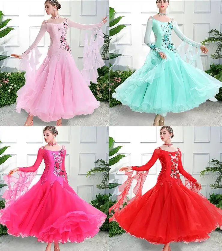 

vestiti da ballo standard donna waltz dress vals dance dress kadın standard ballroom dress green red customize