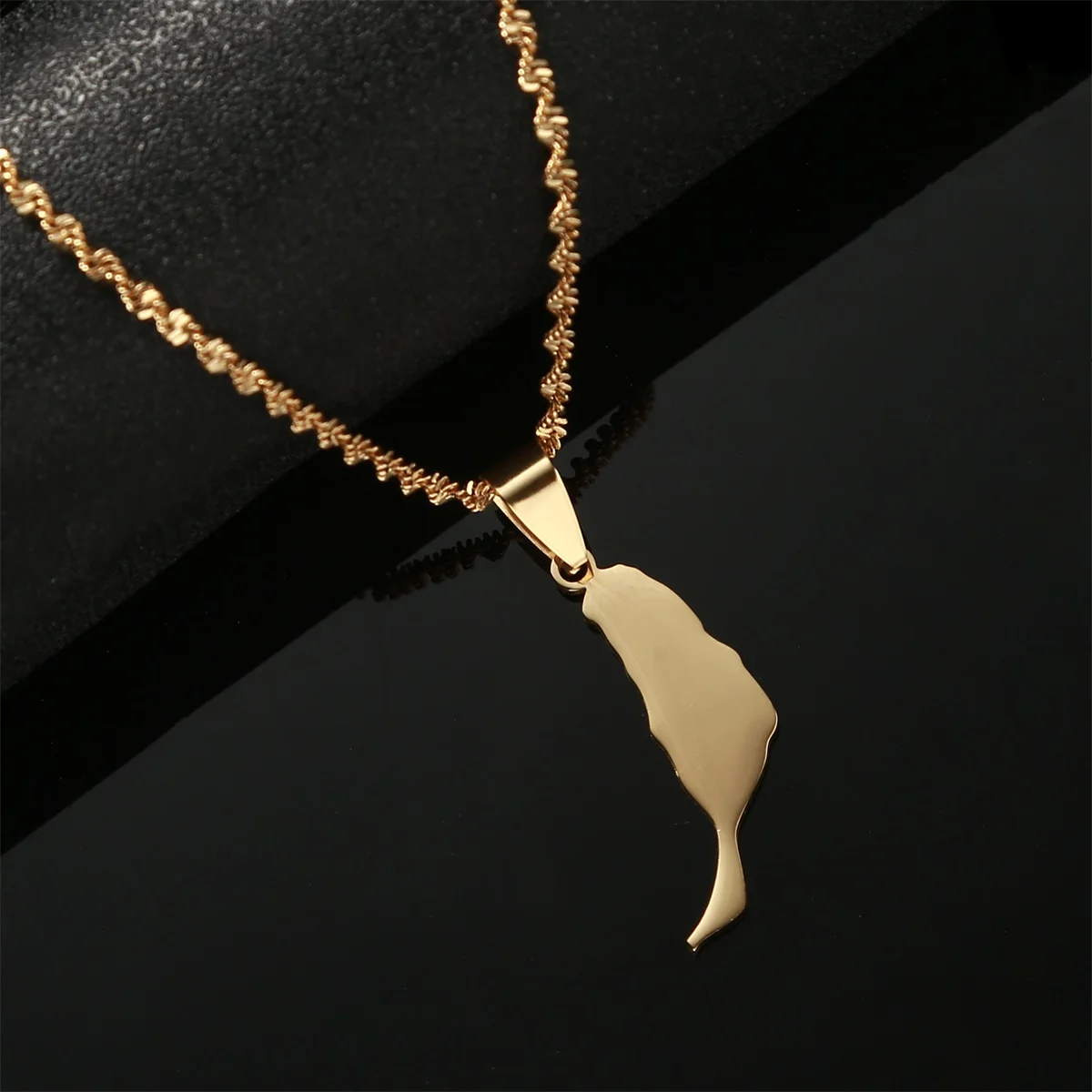 Gold Stainless Steel Spain Fuerteventura Island Map Pendants Necklace For Women Men Unisex Friend Tourist Souvenirs Gift Jewelry