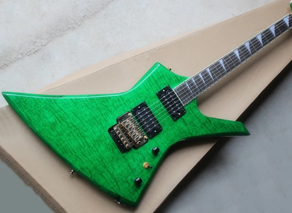 

Green Unusual Shaped Electric Guitar with 24 Frets,Rosewood Fretboard,Flame Maple Veneer