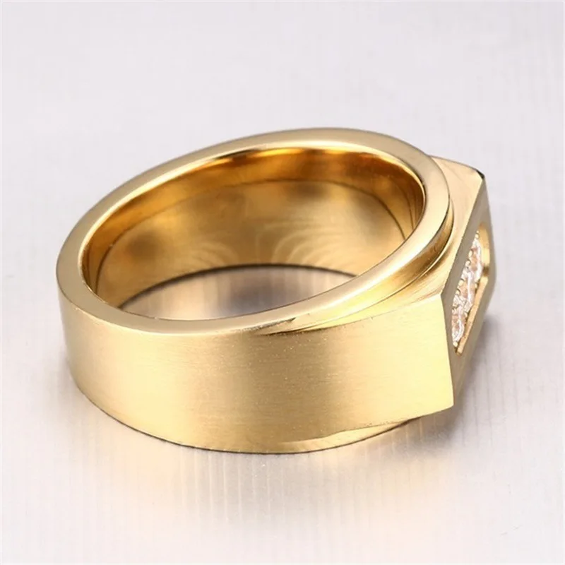 Fashion Men Jewelry Ring Luxury Alloy Gold-Color Ring Charm Crystal Zircon Ring For Men Accessories Party Gift