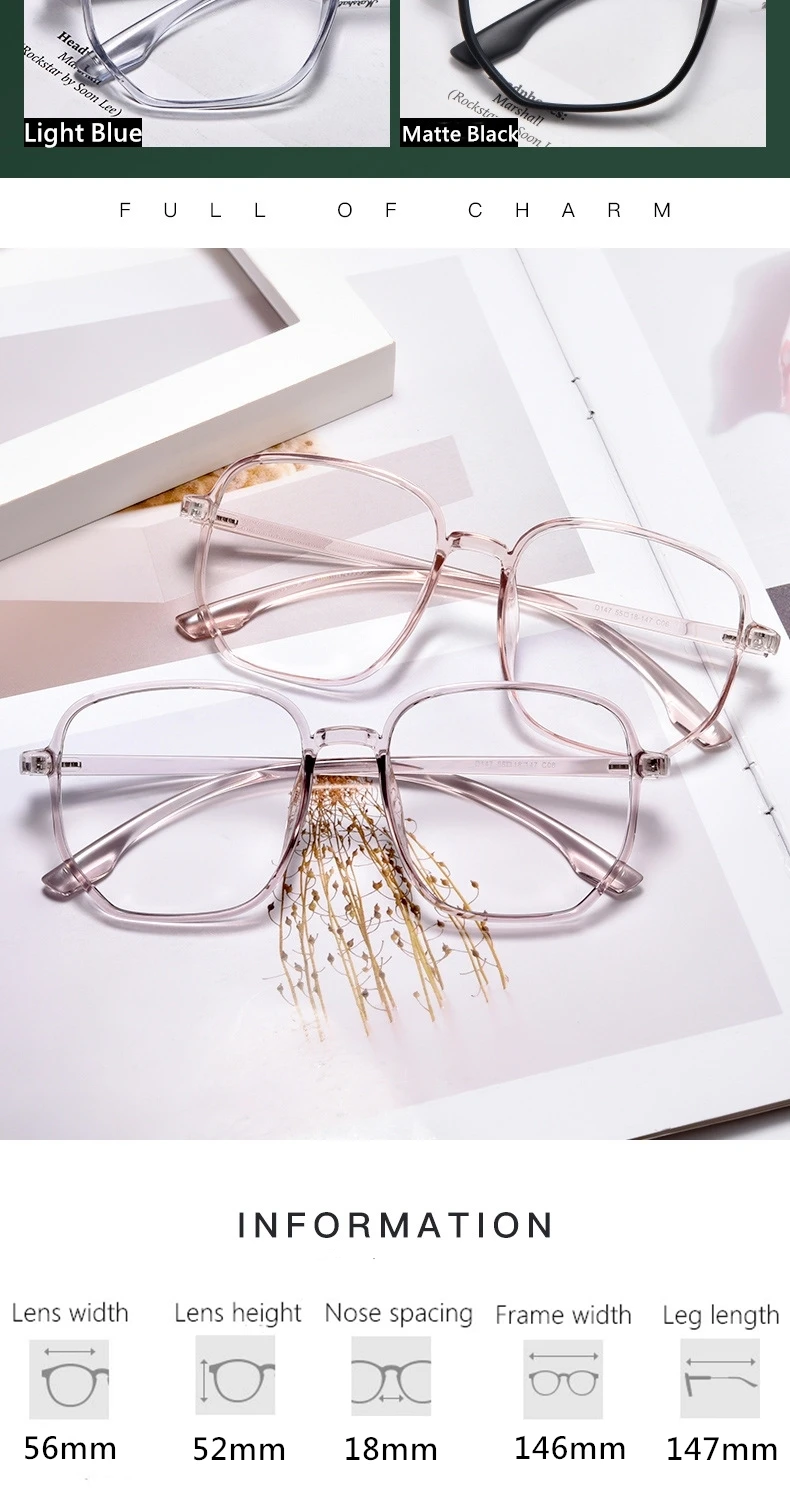 YIMARUILI Ultra-licht TR90 Brille Rahmen Große Gesicht Retro männer Myopie Optische Verordnung Dekorative Brillen Rahmen Frauen D147 – Detail 4