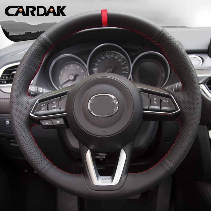 CARDAK Black Leather Car Steering Wheel Cover For Mazda 3 Axela 2017 2018 2019 Mazda 6 Atenza 2017-2019 CX-3 2018-2019 CX-9 CX-5